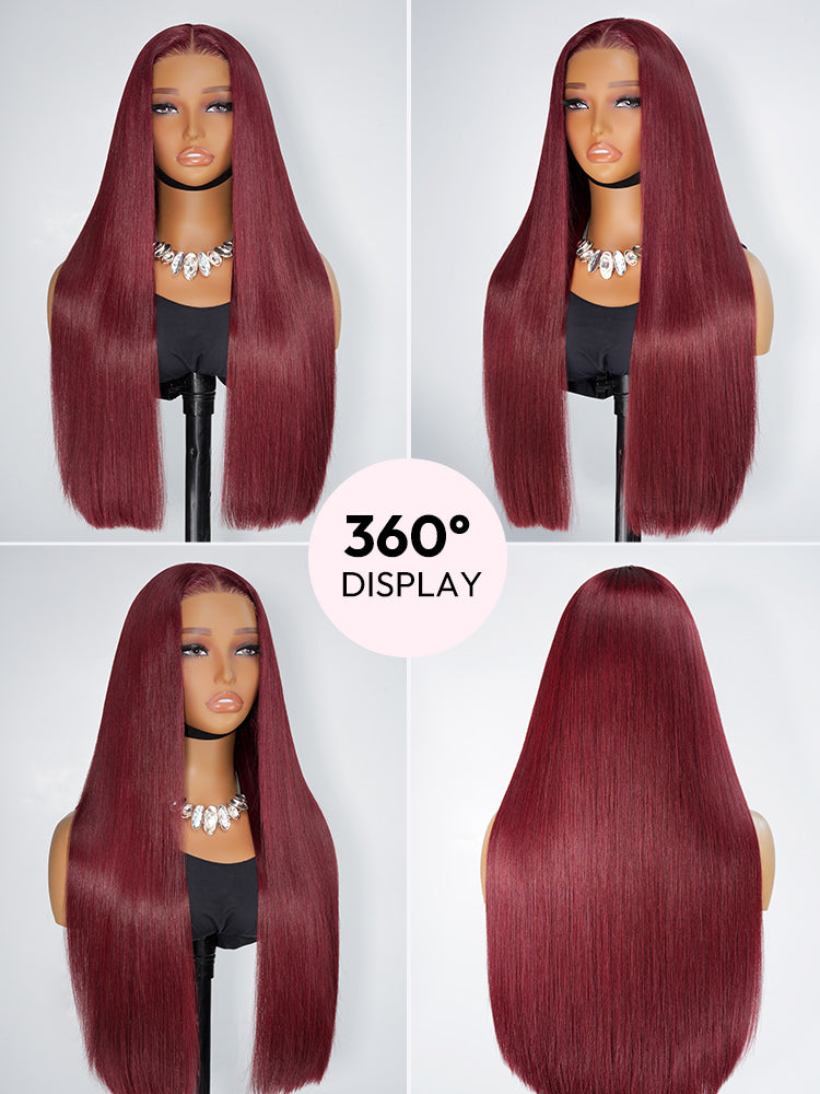 Cherry Cola Red Glueless Wig Straight and Body Wave Human Hair