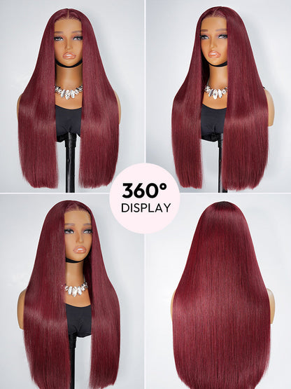 Cherry Cola Red Glueless Wig Straight and Body Wave Human Hair