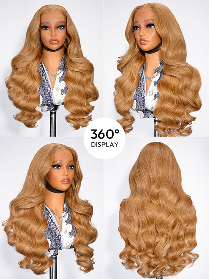 Light Chestnut Brown Glueless Wig Loose Body Transparent Ready To Go Colored Wig Human Hair