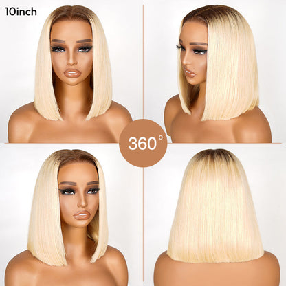 Blonde Bob With Brown Roots Blonde Ombre Bob Lace Front Wig