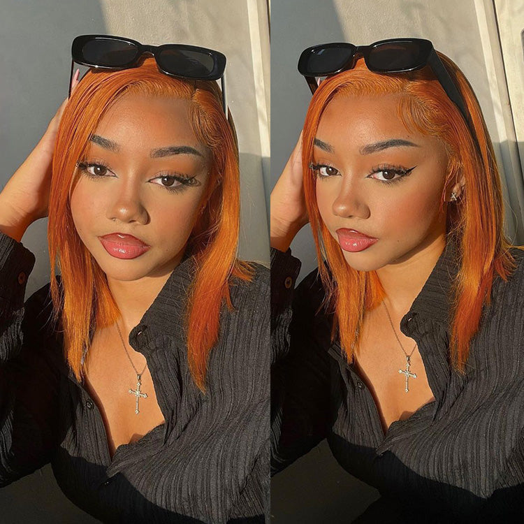 Straight Copper Colored Bob Blunt Cut Shoulder Length Hair wig