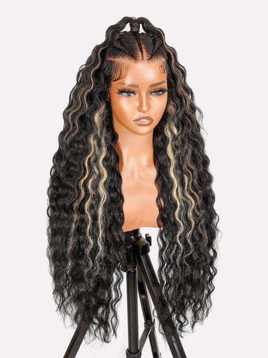 Glueless Highlight Stylist Wig Crimped Wavy 13x6 Lace Front Wig
