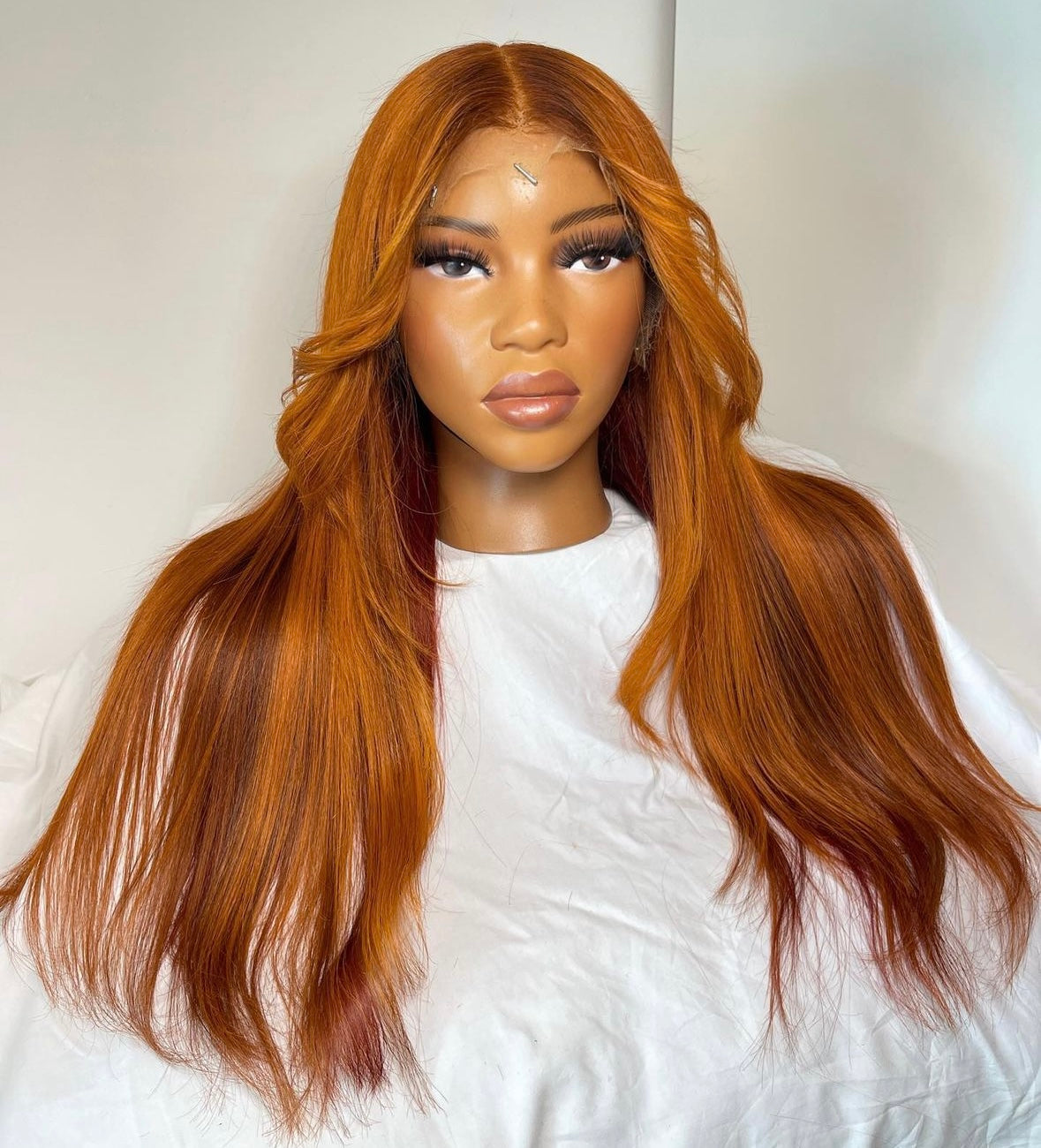 HD 13x6 cajun orange curtain bang straight frontal