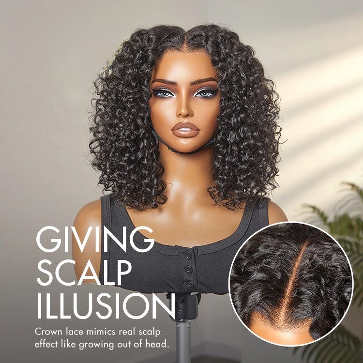 Ombre Brown Highlight / Natural Black Deep Curly Glueless 5x5 Closure Lace Wig