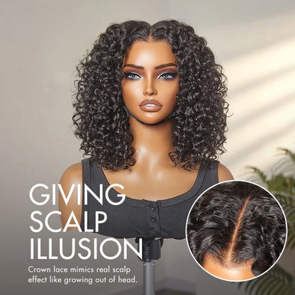 Ombre Brown Highlight / Natural Black Deep Curly Glueless 5x5 Closure Lace Wig