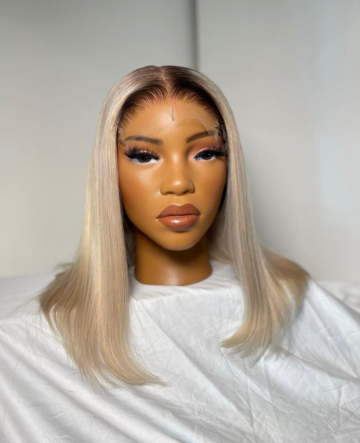 HD 5x5 closure white gold straight frontal bob