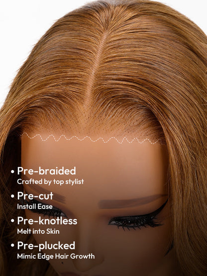 Glueless Caramel Brown Loose Body Transparent Lace Front Wig With Natural Widows Wig Peak M Hairline