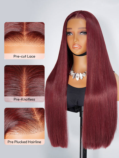 Cherry Cola Red Glueless Wig Straight and Body Wave Human Hair