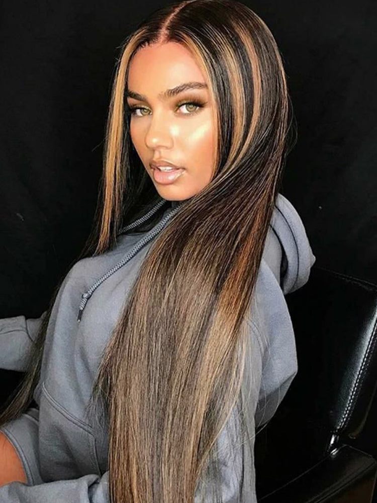 Glueless Highlight Balayage Piano Colored Straight 13x6 Lace Front Super Invisible Lace Wig