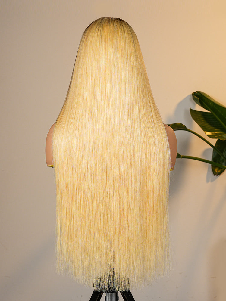 Blonde Ombre Wig Super Invisible LY Lace Wig Straight Human Hair With Dark Roots