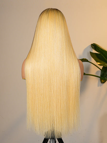 Blonde Ombre Wig Super Invisible LY Lace Wig Straight Human Hair With Dark Roots