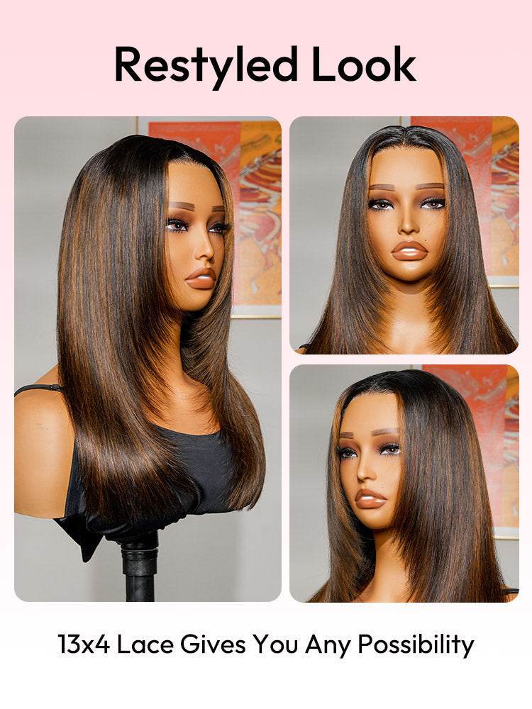 Layer Cut Highlight Customized Color Super Invisible LY Lace Front Straight Human Hair Wig