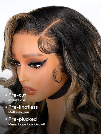 Black With Honey Blonde Highlight Layered Cut Body Wave 13x4 Lace Wigs