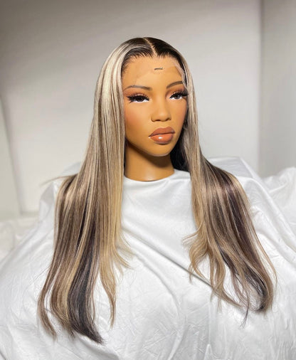 HD 13x6 blonde highlight straight frontal unit