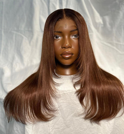 HD 5x5 closure Brown layered straight frontal