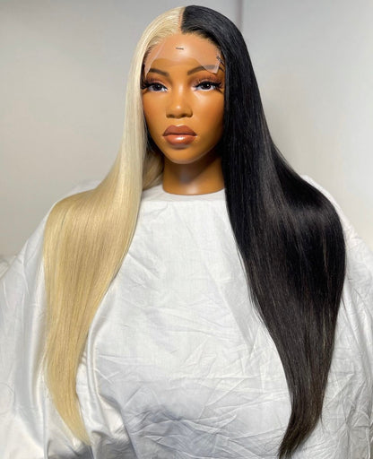 HD 5x5 closure part blonde part black straight frontal