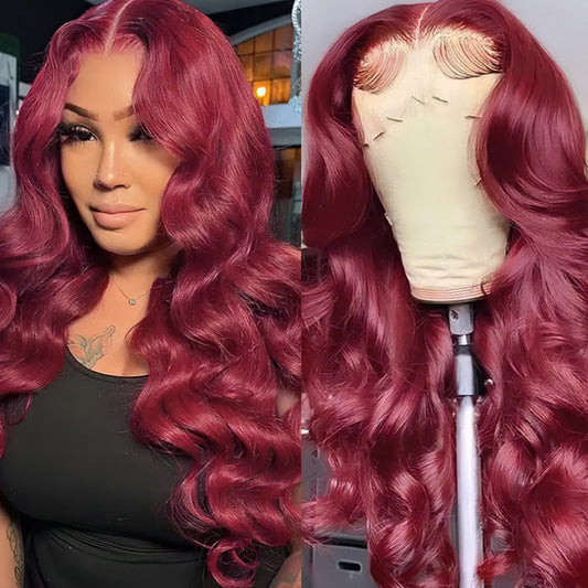 99J Body Wave Lace Front Wigs Affordable Burgundy Colored Human Hair Wig