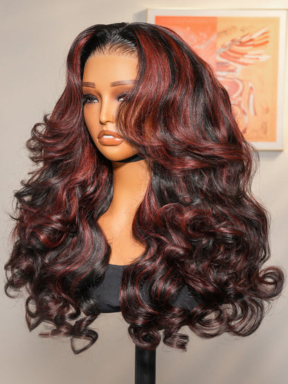 Cherry Cola Red Highlight Layered Cut Customized Wave Human Hair