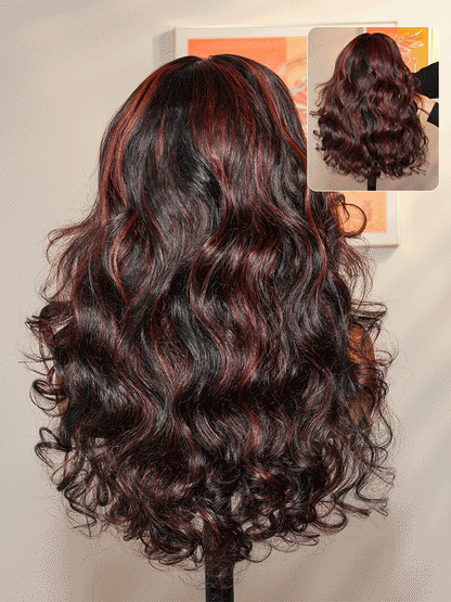 Cherry Cola Red Highlight Layered Cut Customized Wave Human Hair
