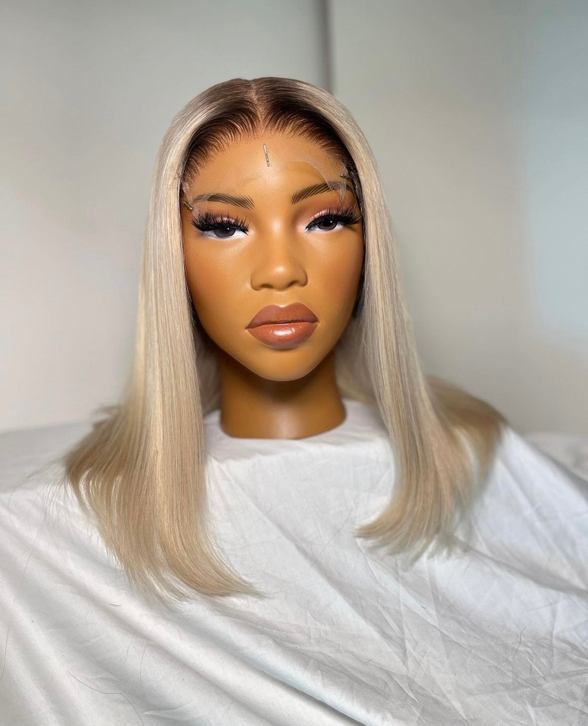 HD 5x5 closure white gold straight frontal bob