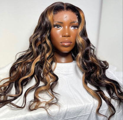 HD 5x5 closure brown highlight wavey frontal unit