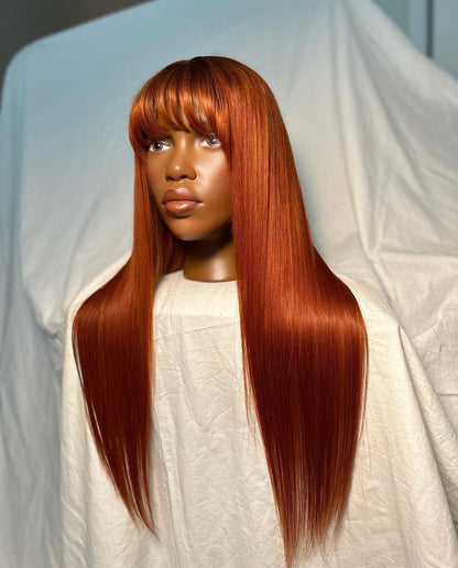 HD 5x5 closure Copper straight bang frontal unit