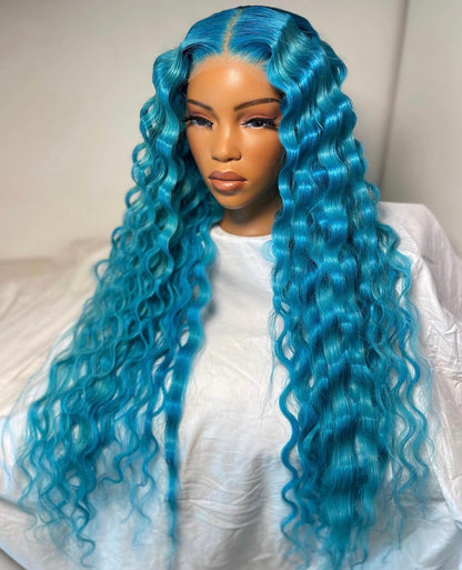 HD 5x5 closure blue mermaid wavy frontal