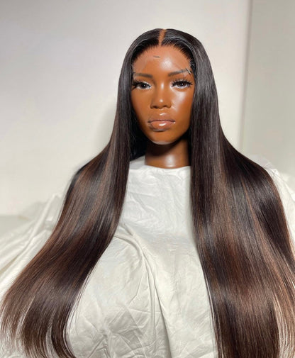 HD 5x5 closure chocolate highlight straight frontal unit