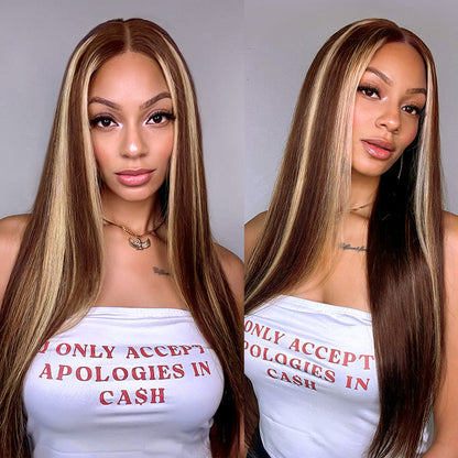 Highlight Wigs Straight Hair Ombre Wigs Customized Human Hair Lace Front Wig
