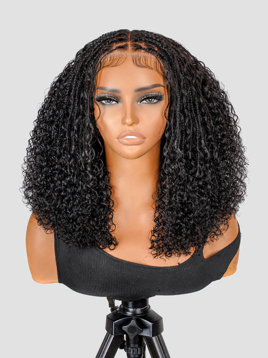 Boho Braided Wig Curly 5x5 Lace Closure Wig with Baby Hair