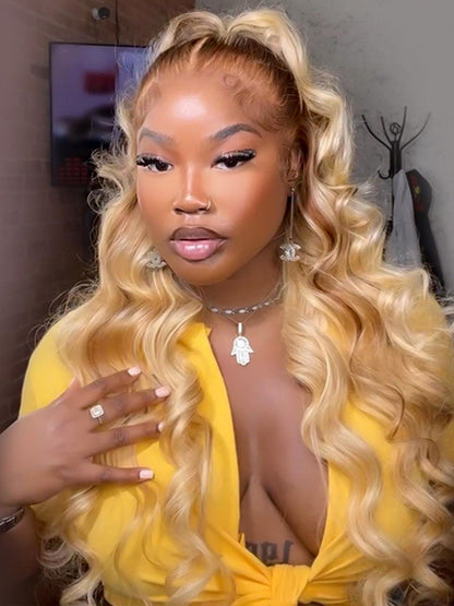 Blonde Ombre Wig Body Wave Human Hair Lace Front Wig With Dark Roots