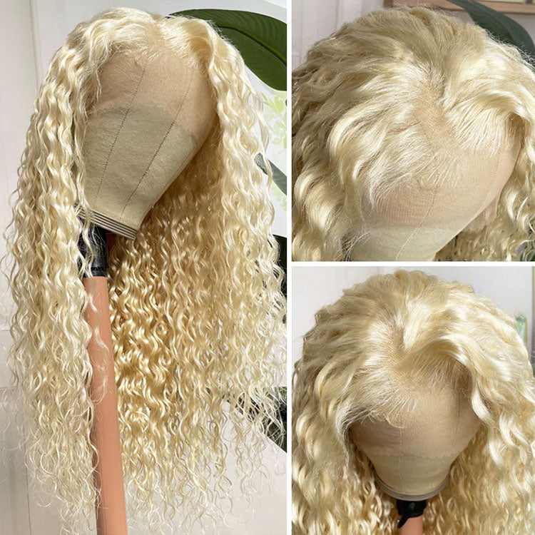 Blonde Water Wave Lace Front Wig 613 Human Hair Transparent Lace Wig