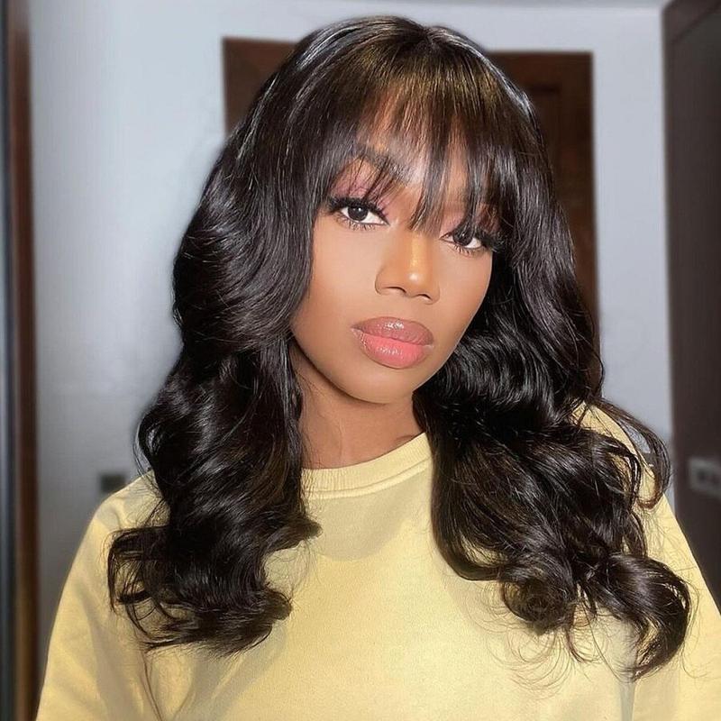 Body Wave Human Hair With Bangs 5*5 Pre-Cut Lace Closure Wig