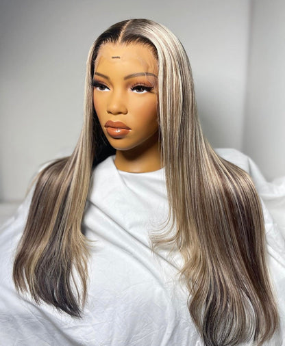 HD 13x6 blonde highlight straight frontal unit