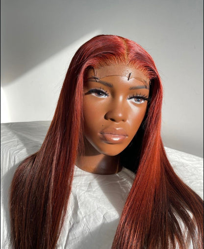 HD 5x5 closure red ombre highlight straight frontal unit
