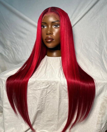 HD 6x6 closure Bright red straight frontal