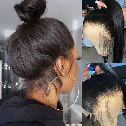 Invisi Drawstring 360 Lace Frontal Straight Human Hair Wigs Bleached Knots Pre Cut Lace Wig