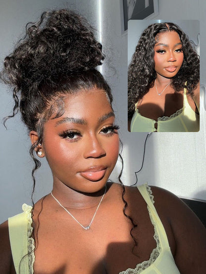 Glueless Invisi-Drawstring Flexible Fit 360 Lace Frontal Wigs Water Wave Wigs With Bleached Knots