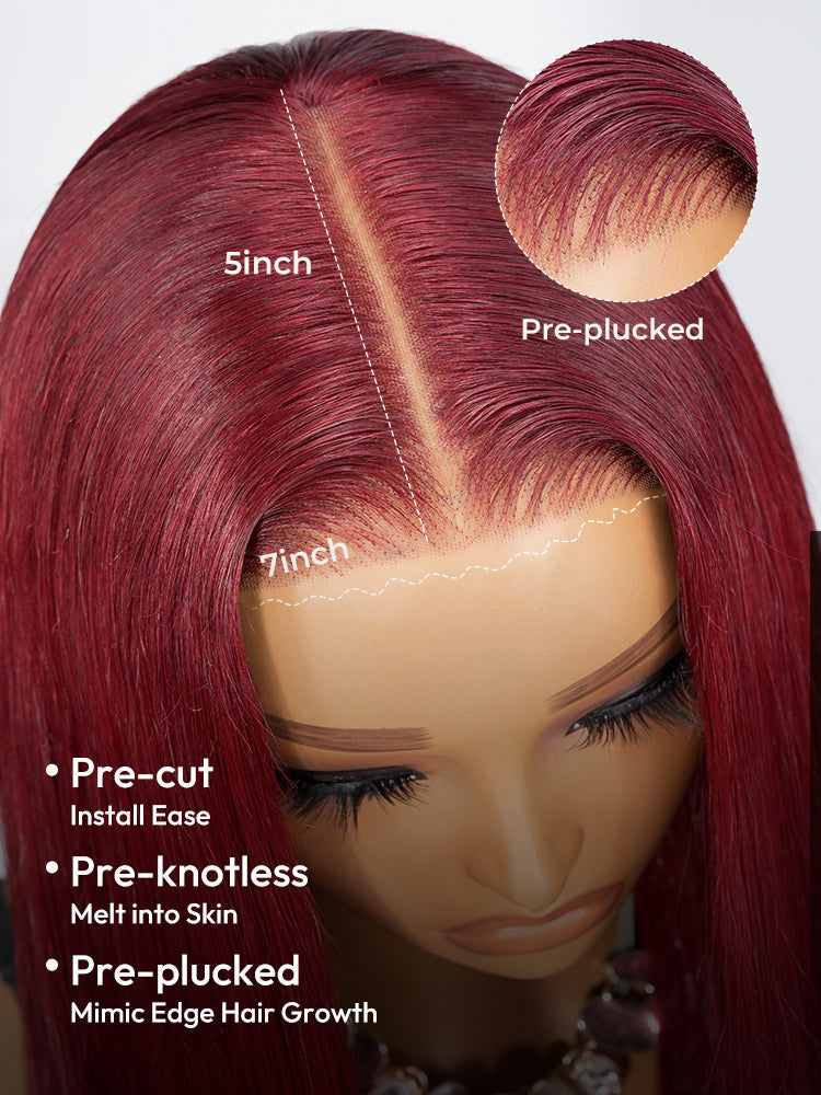 Cherry Cola Red Glueless Wig Straight and Body Wave Human Hair