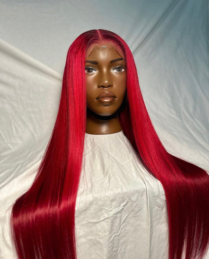 HD 6x6 closure Bright red straight frontal