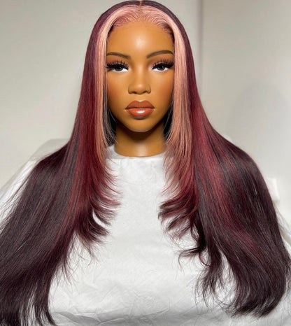 HD 6x6 closure burgundy highlight straight frontal unit