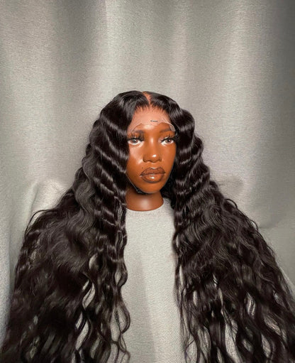 HD 5x5 closure jet black wavy fronta unit