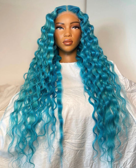 HD 5x5 closure blue mermaid wavy frontal