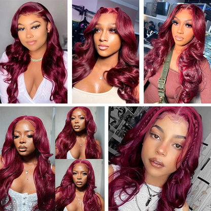 99J Body Wave Lace Front Wigs Affordable Burgundy Colored Human Hair Wig