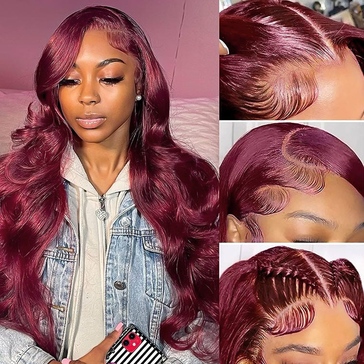 99J Body Wave Lace Front Wigs Affordable Burgundy Colored Human Hair Wig