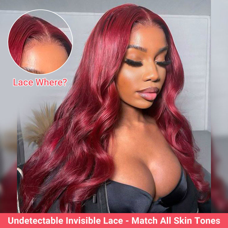 99J Body Wave Lace Front Wigs Affordable Burgundy Colored Human Hair Wig
