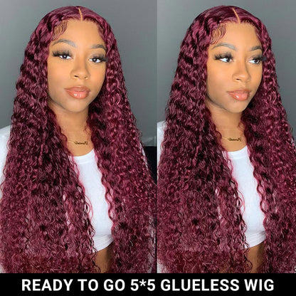 Burgundy Deep Wave Lace Front Deep Weave Hair