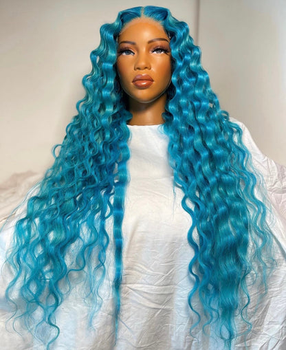 HD 5x5 closure blue mermaid wavy frontal
