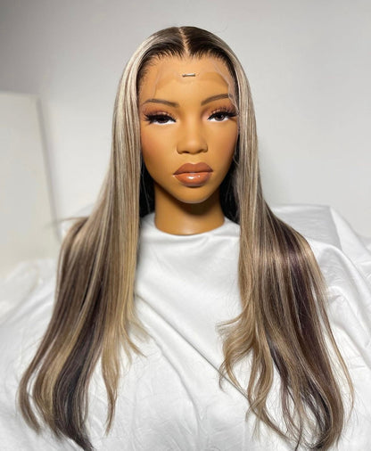 HD 13x6 blonde highlight straight frontal unit