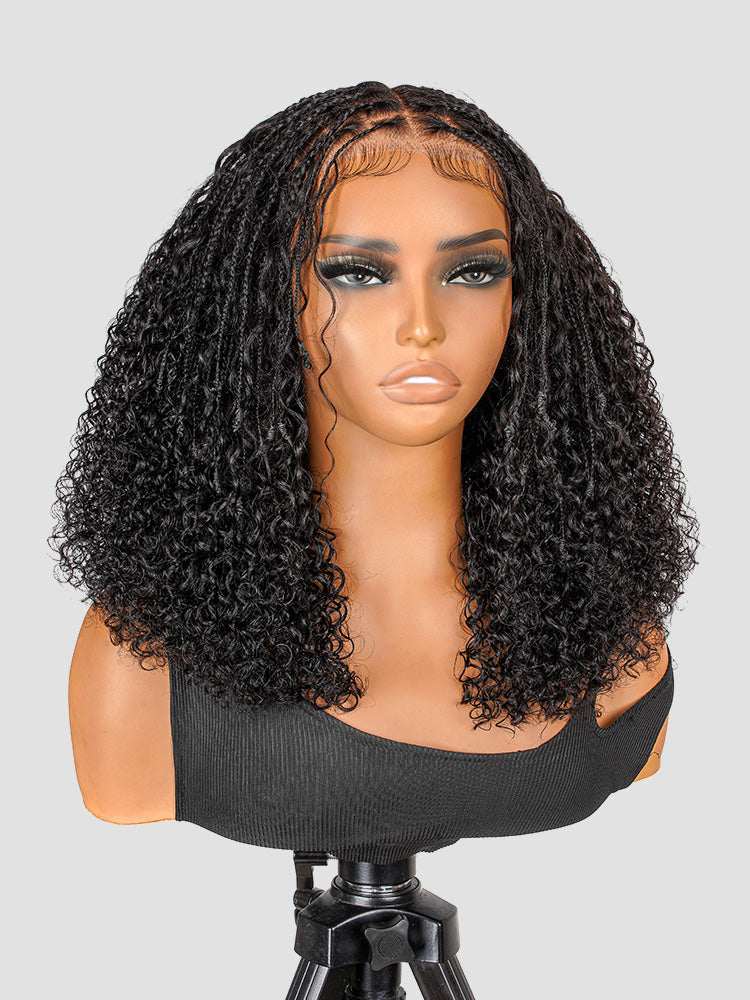 Boho Braided Wig Curly 5x5 Lace Closure Wig with Baby Hair